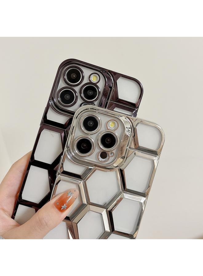 S-TOP Case For iPhone 13 Electroplating Laser Engraving 3D Honeycomb Clear TPU Phone Case - Image 3