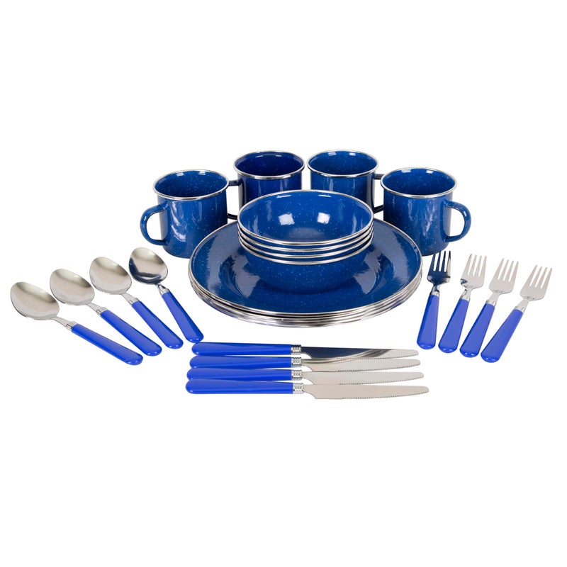 Stansport Deluxe 24-Piece Enamel Tableware Set - Blue (11220) - Image 1