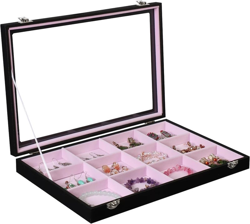 Stratalife Jewelry Organizer Bracelet Earring Holder Organizer Jewelry Drawer Storage Anti Tarnish Bangle Ring Holder Box for Women Girls 12 Grid (Pink Black) - Image 1
