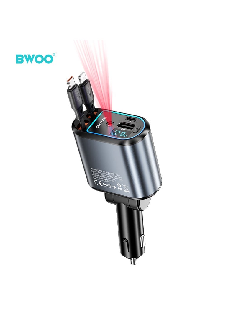 BWOO 4 In 1 Car Charger
With Retractable Cable - Image 2