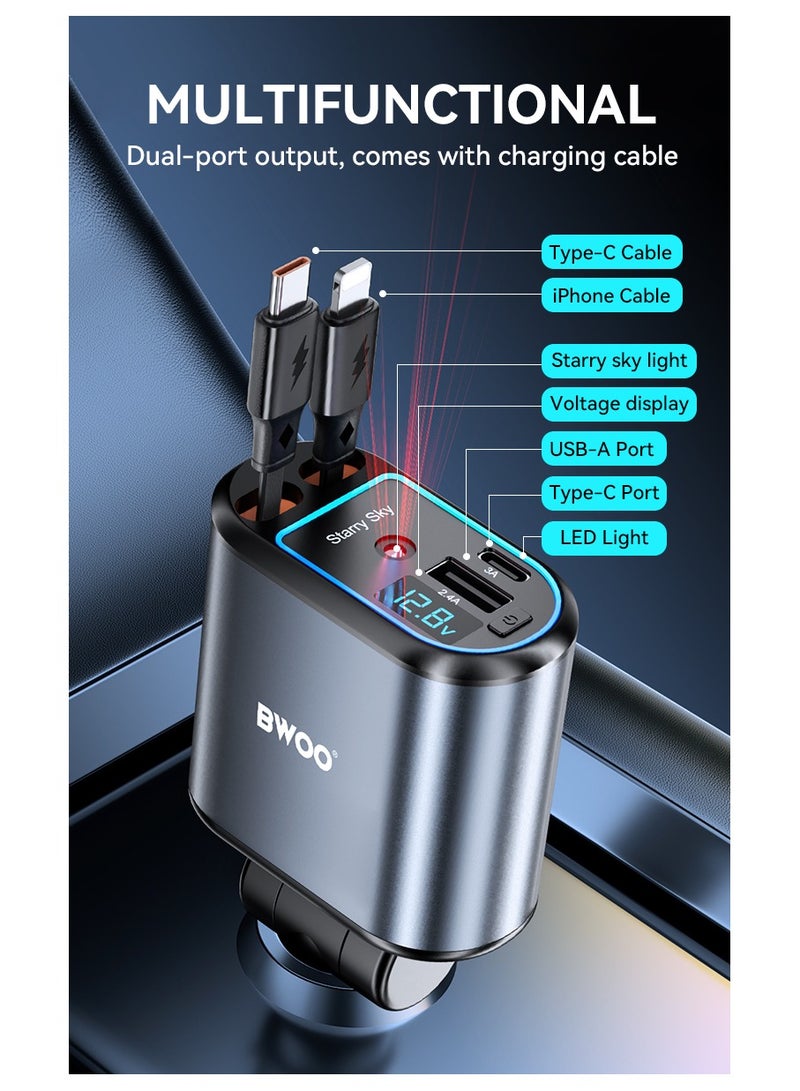 BWOO 4 In 1 Car Charger
With Retractable Cable - Image 5