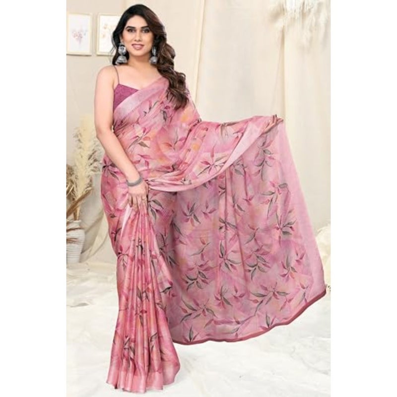 Mirchi Fashion Women's Chiffon Floral Printed Saree With Blouse PCS For Indian Ethnic Wear Lightweight Flowy Multicolor One Piece Set - Image 2