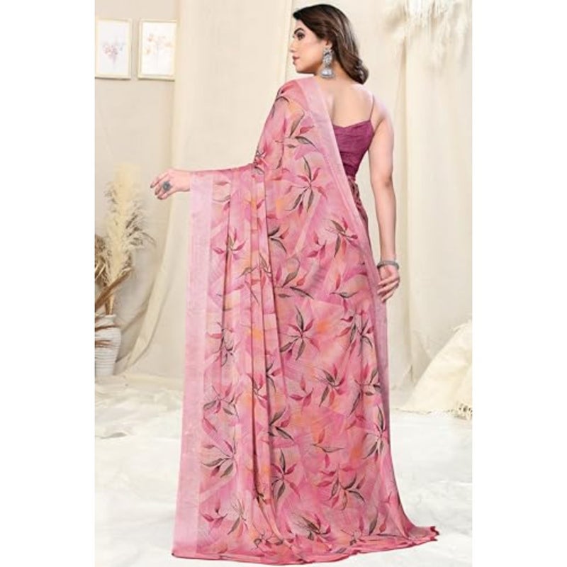 Mirchi Fashion Women's Chiffon Floral Printed Saree With Blouse PCS For Indian Ethnic Wear Lightweight Flowy Multicolor One Piece Set - Image 5