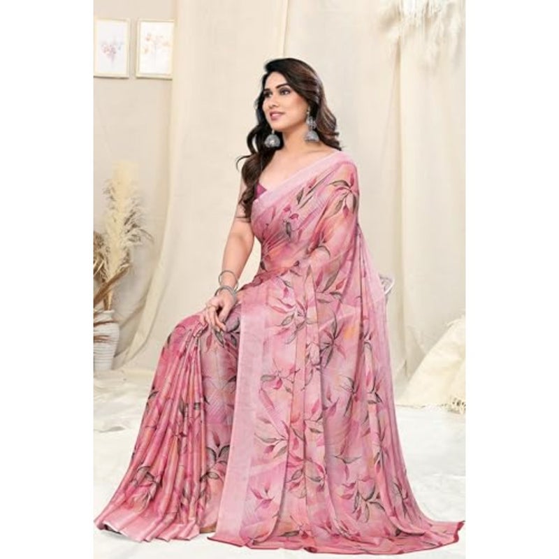Mirchi Fashion Women's Chiffon Floral Printed Saree With Blouse PCS For Indian Ethnic Wear Lightweight Flowy Multicolor One Piece Set - Image 3