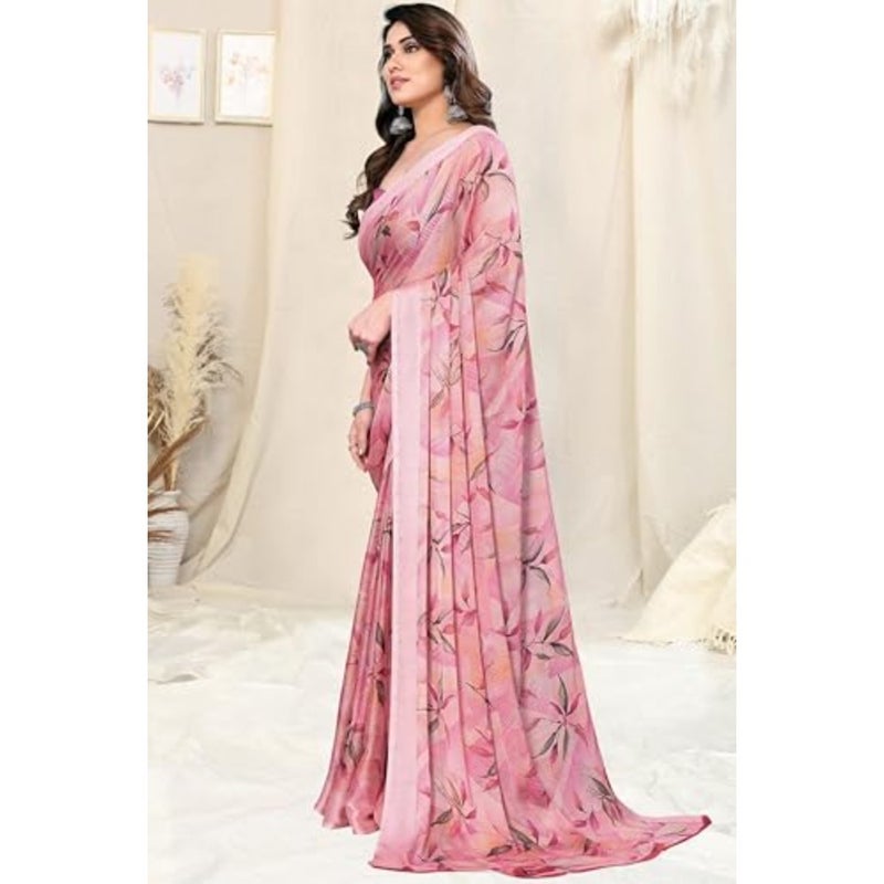 Mirchi Fashion Women's Chiffon Floral Printed Saree With Blouse PCS For Indian Ethnic Wear Lightweight Flowy Multicolor One Piece Set - Image 4