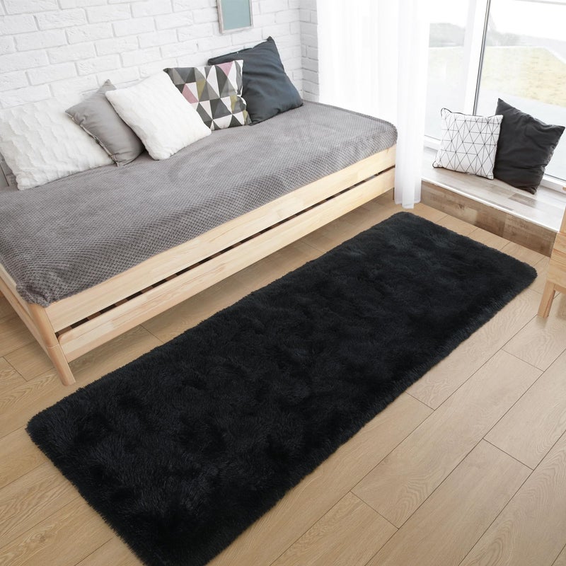 Tepook Soft Runner Rugs for Bedroom 2x6 ft with Rubber Backing, Black Fluffy Rugs for Living Room, Shag Bedside Rug Fuzzy Plush Carpet for Room, Area Rug for Dorm Nursery Hallway Indoor Home Decor - Image 2