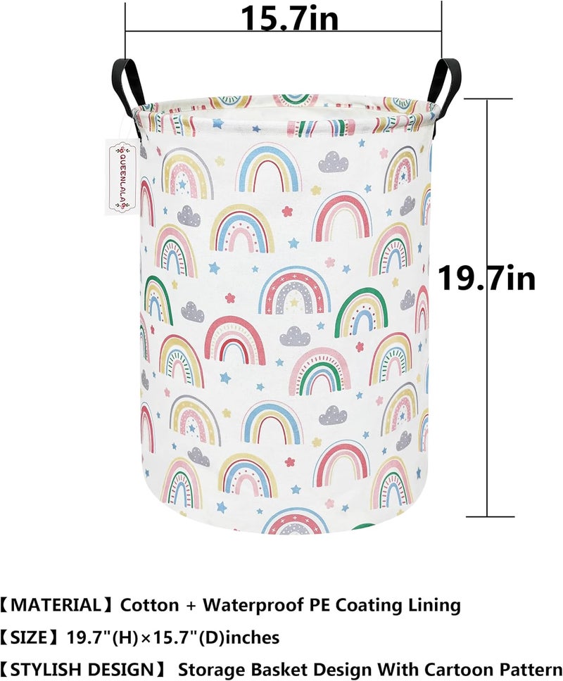 QUEENLALA Large Storage Basket,Laundry Hamper/Bathroom/Home Decor/Collapsible Round Storage Bin,Boys and Girls Hamper/Boxes/Clothing（Round-Rainbow） - Image 2