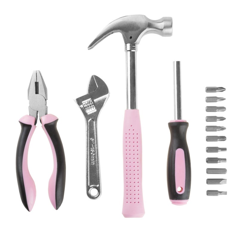 Stalwart 15-Piece Household Hand Tool Set with Carry Case â€“ Tool Kit with Screwdrivers, Pliers, and Wrenches â€“ Great for Home or Car by Stalwart (Pink) - Image 4