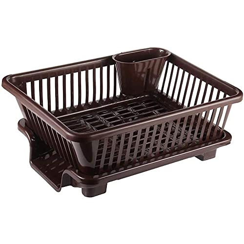 Kitchenwell 3 In 1 Large Durable Plastic Kitchen Sink Dish Rack Drainer Drying Rack Washing Basket With Tray For Kitchen,Dish Rack Organizers,Utensils Tools Cutlery(Pack Of 1)-(Brown),20 X 10 X 10 Cm - Image 1