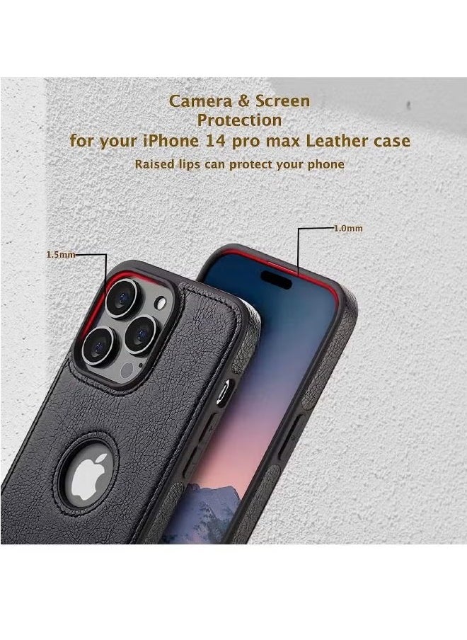 DTBG - iPhone 14 Pro Max Case, Vegan Leather Protective Case for iPhone 14 Pro Max 6.7", Luxury, Elegant and Beautiful Design Cover, Non-Slip Vintage Looking Perfect Stitching Leather Case (Black) - Image 1