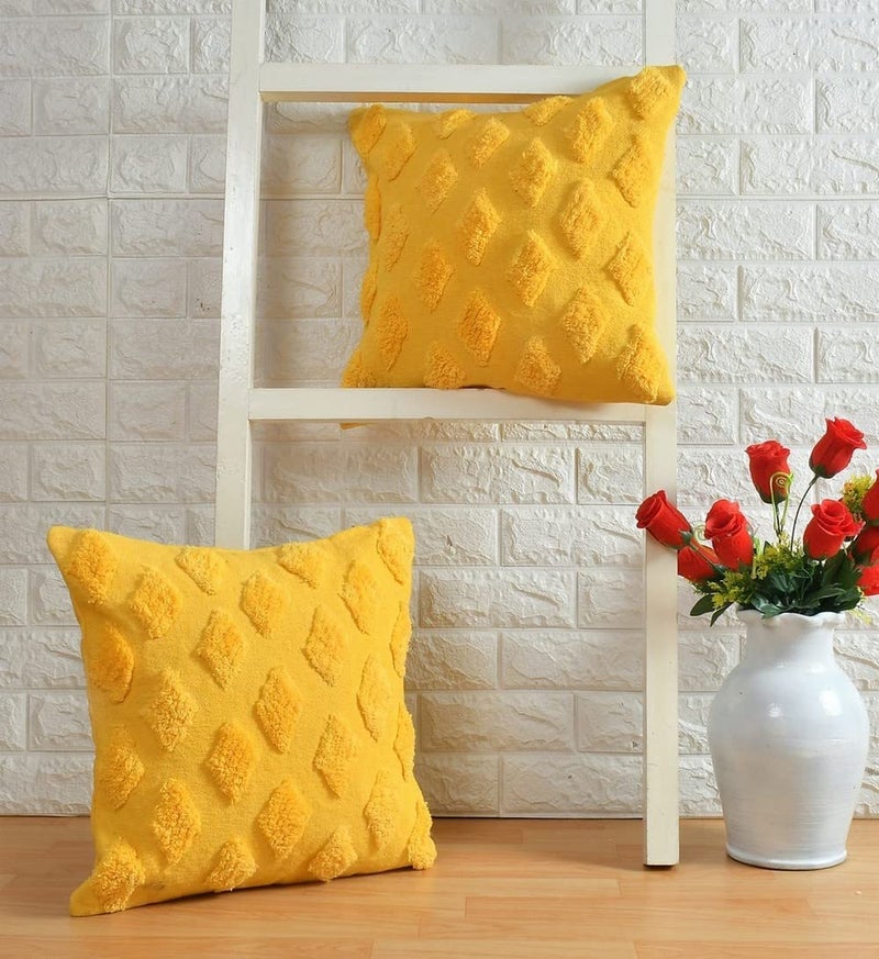 pepme pepme Small Diamonds barfi Tufted Cushion Cover Yellow 24x24  - Image 1