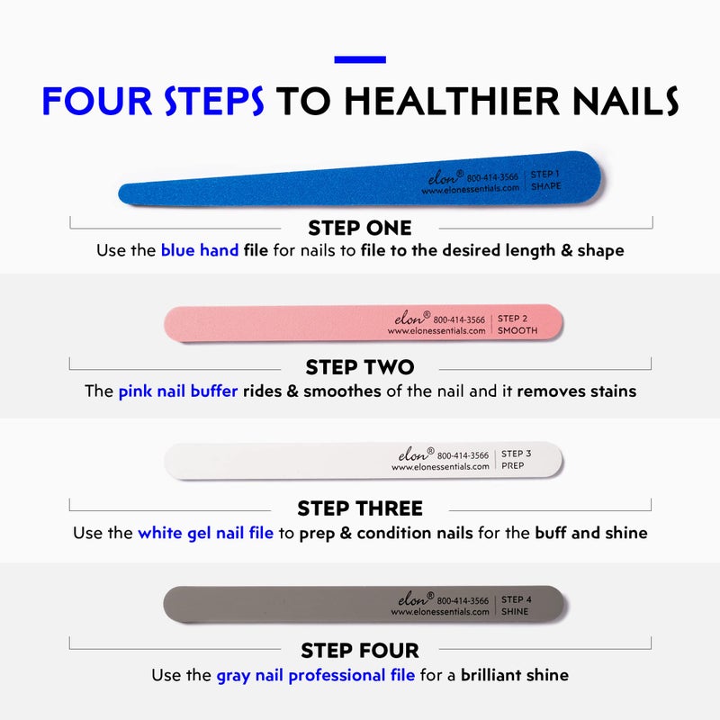 Elon Professional Nail File System â€“ 4 Step Fingernail Files for Manicure - File Set (4 Double-Sided) â€“ Dermatologist Recommended â€“ Rebuild & Restore - Image 3
