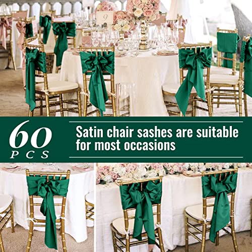 Showgeous 60 PCS Forest Green Satin Chair Sashes Bows Decoration Chair Cover for Wedding Reception, Chair Ribbons Bows for Banquet Party Baby Shower Event Decorations (7 x 108 inch) - Image 4