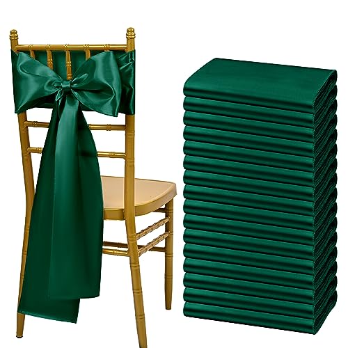 Showgeous 60 PCS Forest Green Satin Chair Sashes Bows Decoration Chair Cover for Wedding Reception, Chair Ribbons Bows for Banquet Party Baby Shower Event Decorations (7 x 108 inch) - Image 1