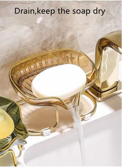 Kutis 1-Piece Leakproof Soap Holder Soap Dish Soap Drain Rack Transparent Brown 14x9x8.5 Centimeter  - Image 2
