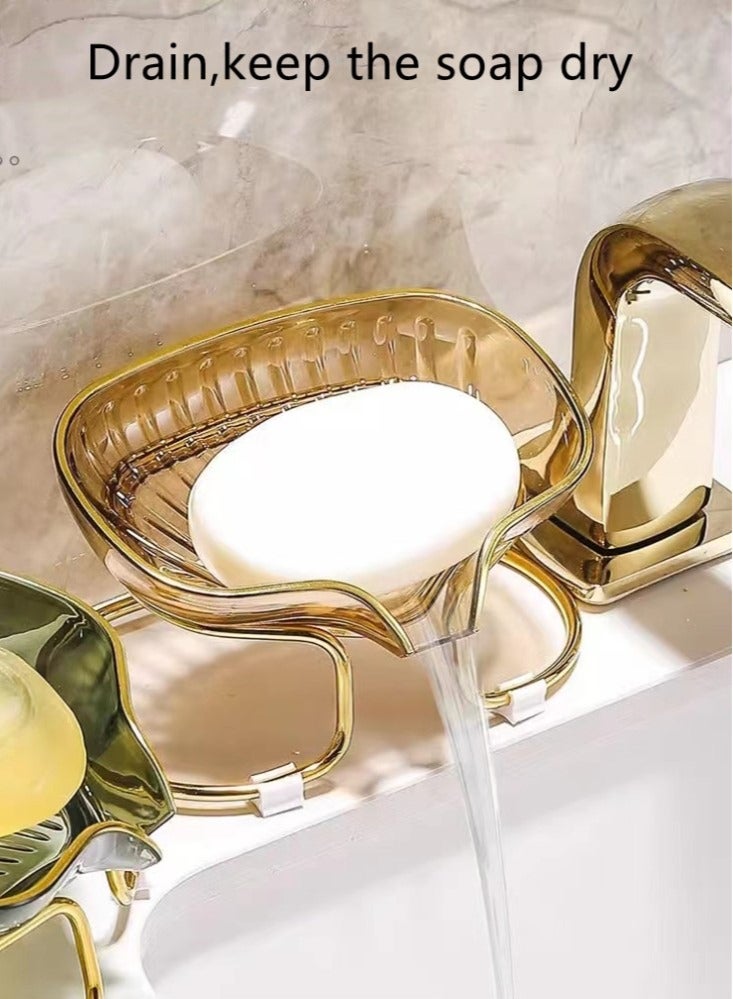 Kutis 1-Piece Leakproof Soap Holder Soap Dish Soap Drain Rack Transparent Brown 14x9x8.5 Centimeter  - Image 2