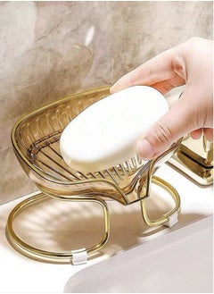 Kutis 1-Piece Leakproof Soap Holder Soap Dish Soap Drain Rack Transparent Brown 14x9x8.5 Centimeter  - Image 1