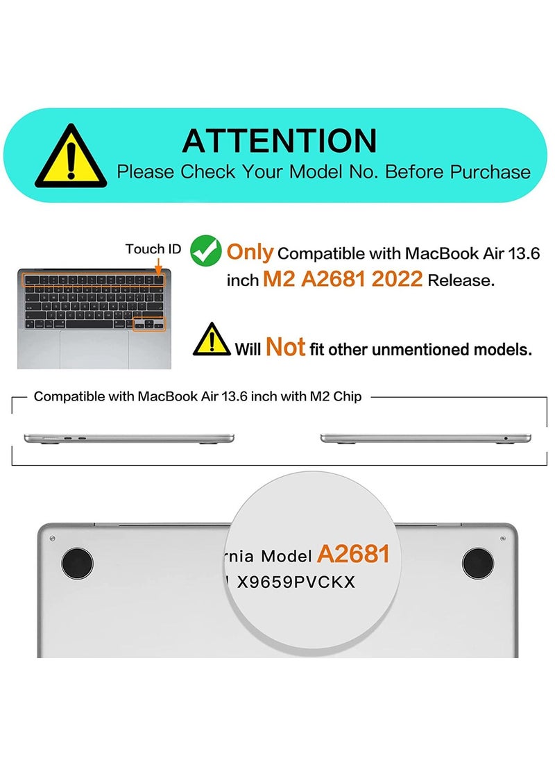 جراب MacBook Air 13.6 بوصة 2022 2023 Release A2681 M2 رقاقة مع شاشة Retina و Touch ID واقي من البلاستيك الصلب غطاء أسود - Image 4