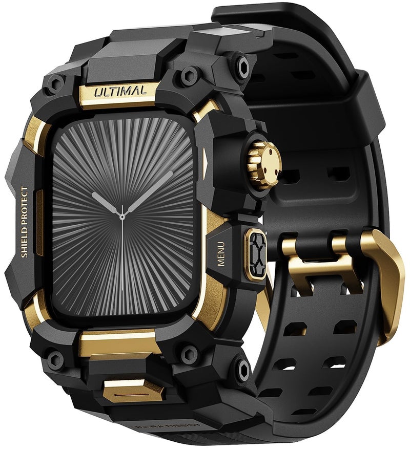 ULTIMAL Rugged Case with Band for Apple Watch 46mmCompatible with Apple Watch Series 1110 Military Grade Shockproof Bumper Cover for iWatch Tactical Band Men 46mmGold - Image 2