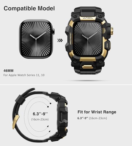 ULTIMAL Rugged Case with Band for Apple Watch 46mmCompatible with Apple Watch Series 1110 Military Grade Shockproof Bumper Cover for iWatch Tactical Band Men 46mmGold - Image 3