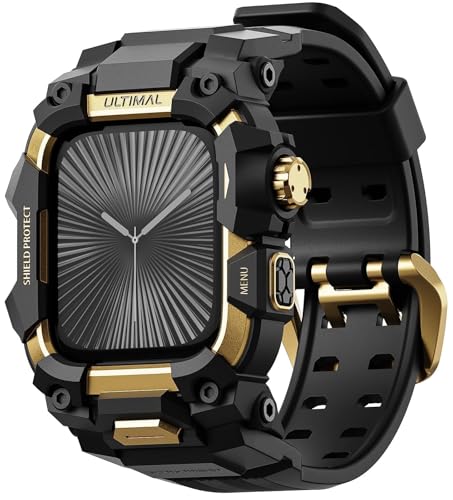 ULTIMAL Rugged Case with Band for Apple Watch 46mmCompatible with Apple Watch Series 1110 Military Grade Shockproof Bumper Cover for iWatch Tactical Band Men 46mmGold - Image 1