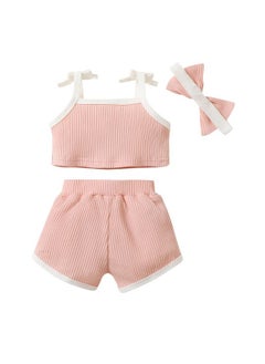 Hopscotch Hopscotch Polycotton Girls Solid T-Shirt Shorts With Headband In Pink Color For Ages 3-6 Months  - Image 2