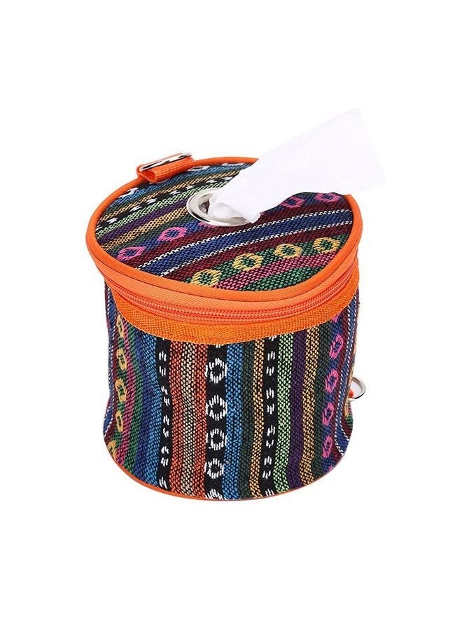 Generic Diamond Stripe Camping Toilet Paper Holder, National Style Foldable Tissue Holder Linen Storage Bag, Outdoor Hiking Camping Tent Roll Paper Hanging Cover (Orange)  - Image 1