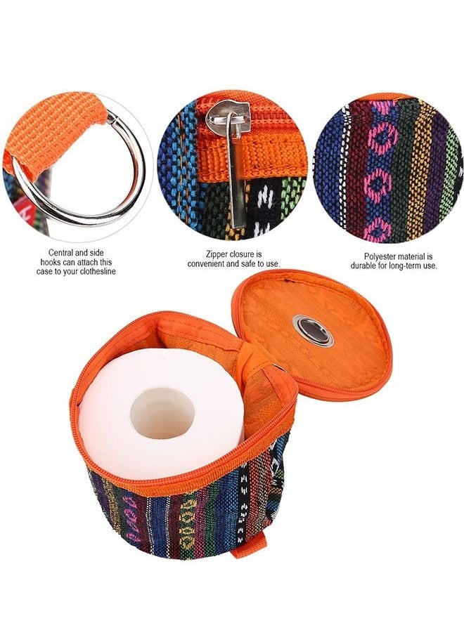 Generic Diamond Stripe Camping Toilet Paper Holder, National Style Foldable Tissue Holder Linen Storage Bag, Outdoor Hiking Camping Tent Roll Paper Hanging Cover (Orange)  - Image 3
