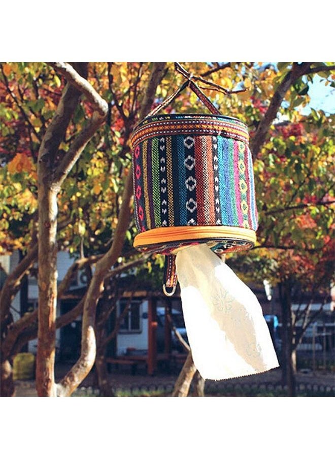 Generic Diamond Stripe Camping Toilet Paper Holder, National Style Foldable Tissue Holder Linen Storage Bag, Outdoor Hiking Camping Tent Roll Paper Hanging Cover (Orange)  - Image 5