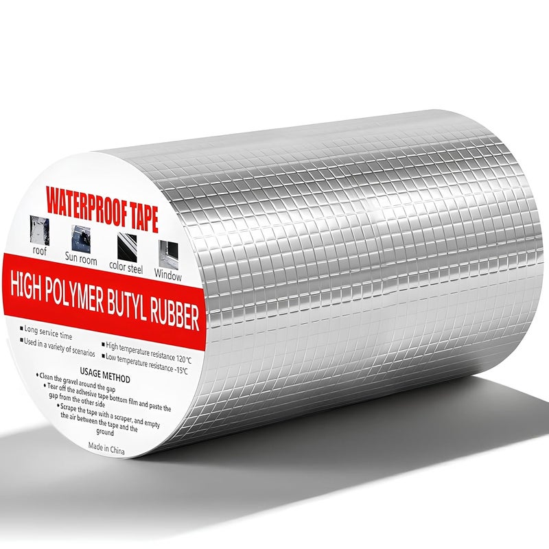 KBZONE Super Strong Adhesive Aluminium Foil Tape Waterproof Permanent Repair Water Leakage Solution Rubber Suitable for Roof Leak, surface Crack,Window Sill Gap,Boat Sealing, Tank Leak (8 INCH 5 METER) - Image 1