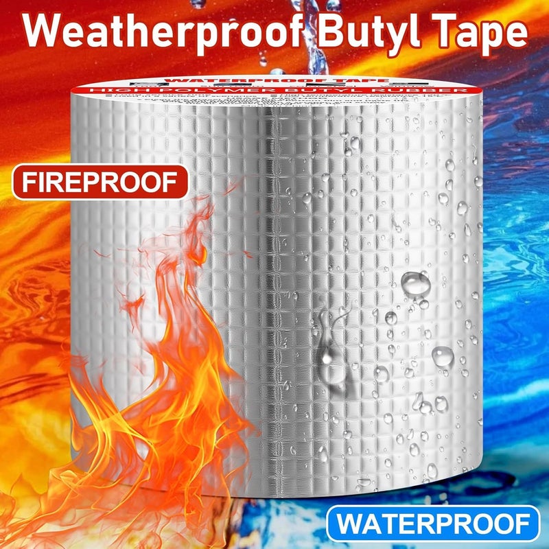 KBZONE Super Strong Adhesive Aluminium Foil Tape Waterproof Permanent Repair Water Leakage Solution Rubber Suitable for Roof Leak, surface Crack,Window Sill Gap,Boat Sealing, Tank Leak (8 INCH 5 METER) - Image 2