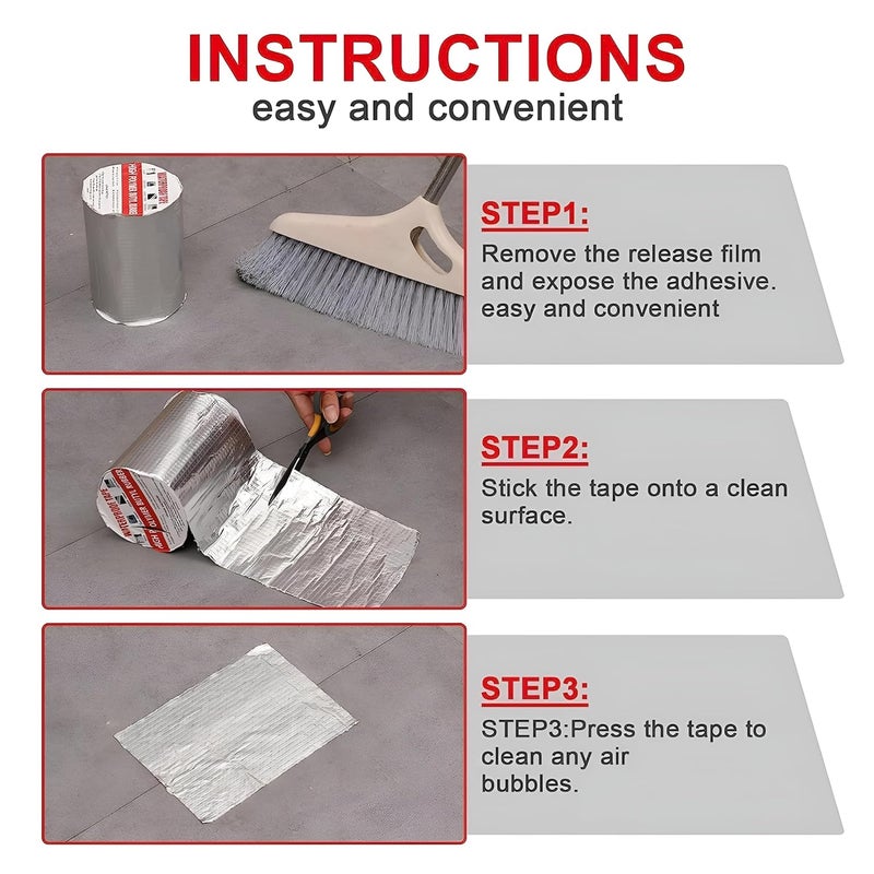KBZONE Super Strong Adhesive Aluminium Foil Tape Waterproof Permanent Repair Water Leakage Solution Rubber Suitable for Roof Leak, surface Crack,Window Sill Gap,Boat Sealing, Tank Leak (8 INCH 5 METER) - Image 3
