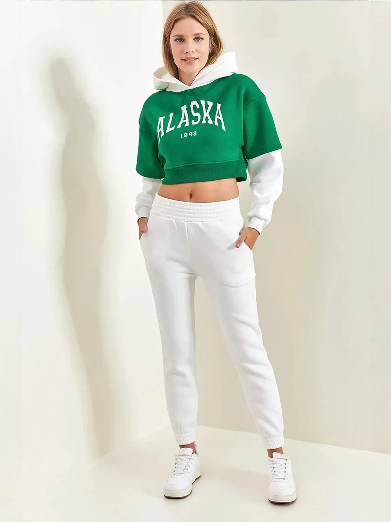LUCCI Hooded Crop Sweatshirt and Skinny Leg Tracksuit Set