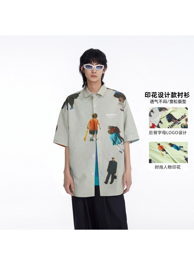 EPTISON قميص فضفاض بطبعة حروف موضة الصيف الوطنية بتصميم ألوان متباينة للرجال، قميص جاكيت غير رسمي للتنقل - Image 2