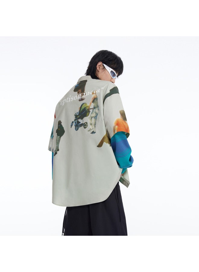 EPTISON قميص فضفاض بطبعة حروف موضة الصيف الوطنية بتصميم ألوان متباينة للرجال، قميص جاكيت غير رسمي للتنقل - Image 5