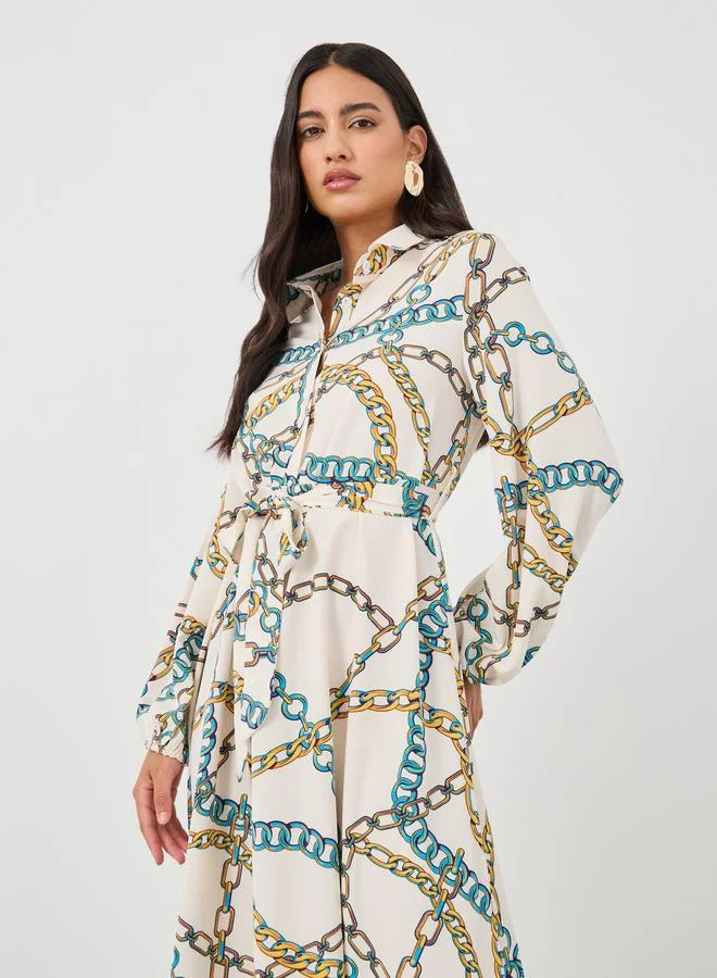 تايك تو Take Two Graphic Print Drawstring Waist Maxi Dress