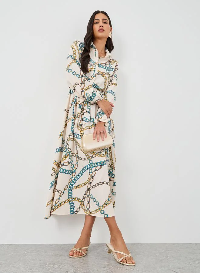 تايك تو Take Two Graphic Print Drawstring Waist Maxi Dress