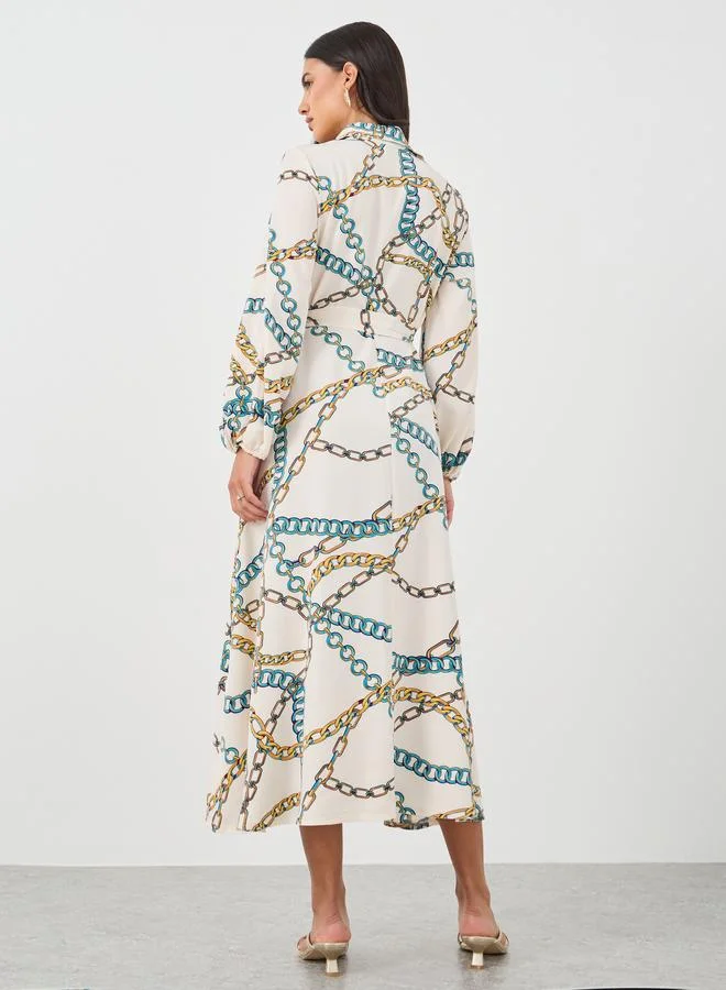 تايك تو Take Two Graphic Print Drawstring Waist Maxi Dress