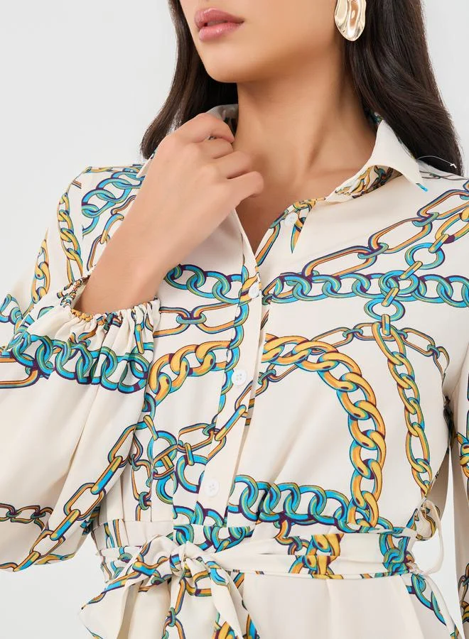 تايك تو Take Two Graphic Print Drawstring Waist Maxi Dress