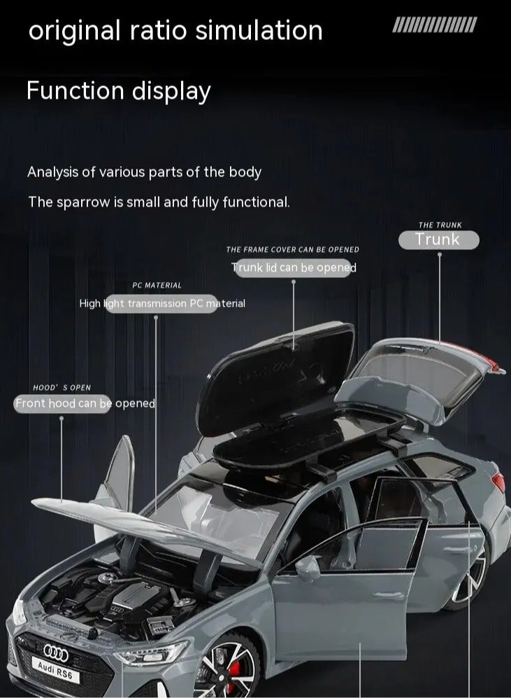 AROAQ RS6 Model Car, 1:32 Realistic Simulation Die Cast Model Car Toy, Collectable Alloy Model Car With Luggage Sound And Lights For Kids Adults, Gift, Decoration, (Grey) - Image 4