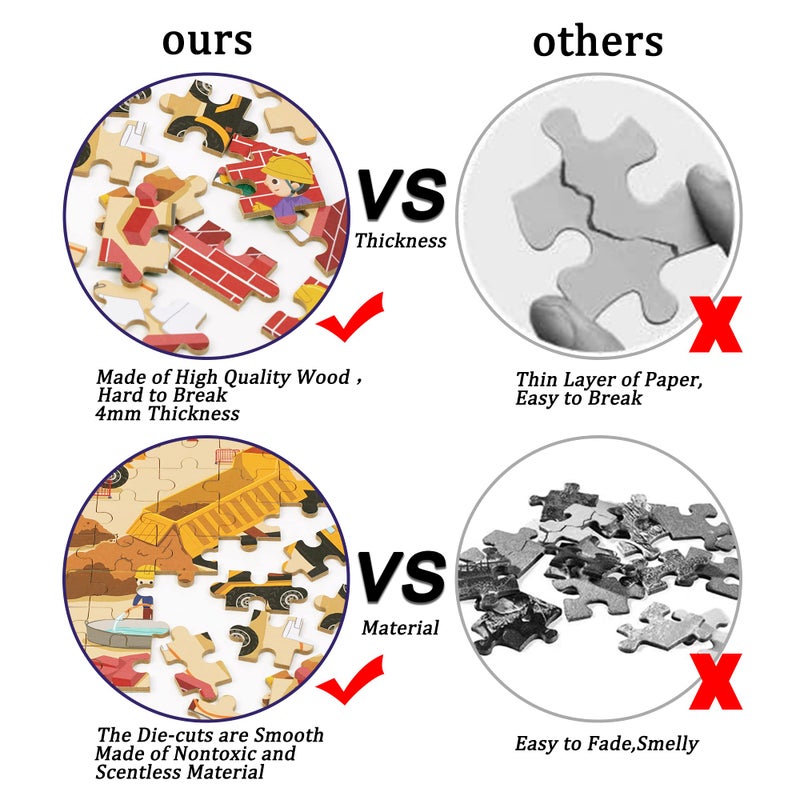 LELEMON 100 Pieces Jigsaw Puzzles in a Metal Box for Kids Age for 4-8 Boys Girls Toy Puzzles Construction Site Vehicles Children Learning Educational Puzzles Toys - Image 2