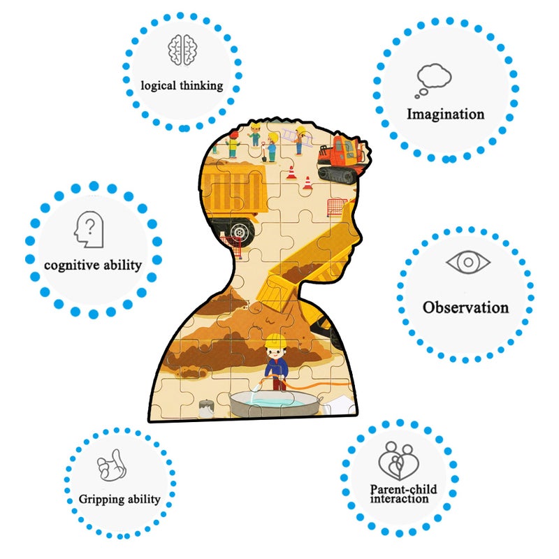 LELEMON 100 Pieces Jigsaw Puzzles in a Metal Box for Kids Age for 4-8 Boys Girls Toy Puzzles Construction Site Vehicles Children Learning Educational Puzzles Toys - Image 4