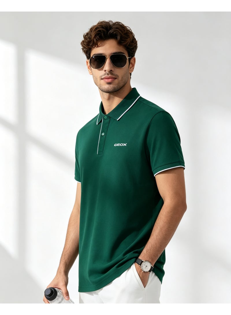 GEOX Men Contrast Trim Short Sleeve Polo Shirt Casual Daily Summer Top Dark Green - Image 1