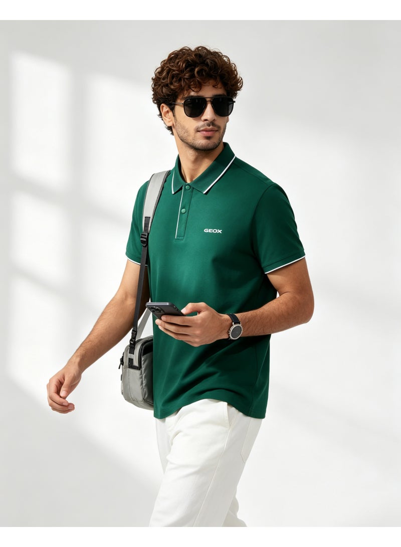 GEOX Men Contrast Trim Short Sleeve Polo Shirt Casual Daily Summer Top Dark Green - Image 3