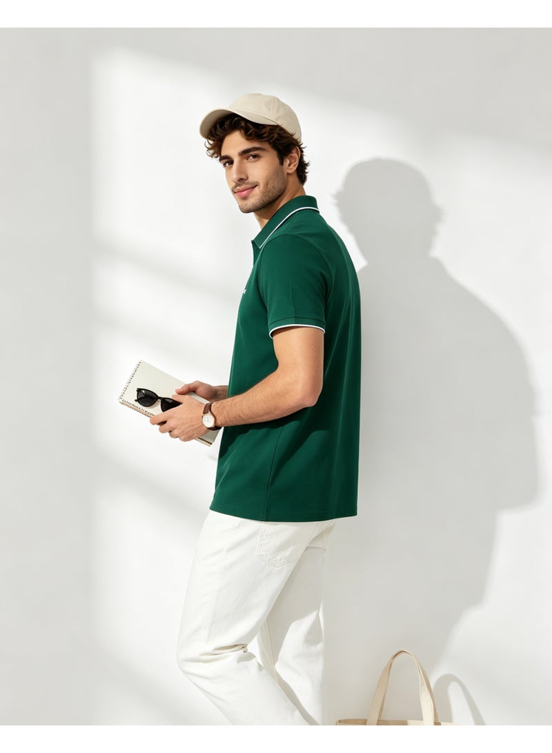 GEOX Men Contrast Trim Short Sleeve Polo Shirt Casual Daily Summer Top Dark Green - Image 4
