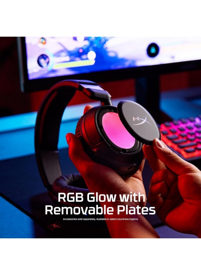 HYPERX Cloud Flight 2 – Wireless Gaming Headset, Customizable RGB Lighting with Removable Earcup Plates, up to 100 Hours of Battery Life, 2.4GHz & Bluetooth, Multi-Platform Compatibility - Black - Image 2
