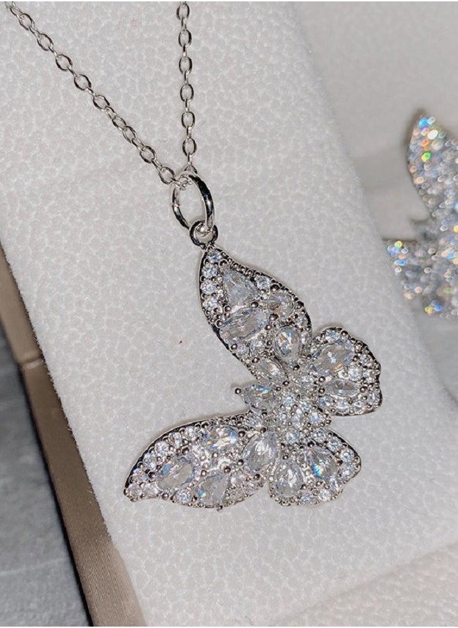 Beauenty - Gemstone butterfly ring gold plated non spec encrusted zircon Necklance female - Image 1