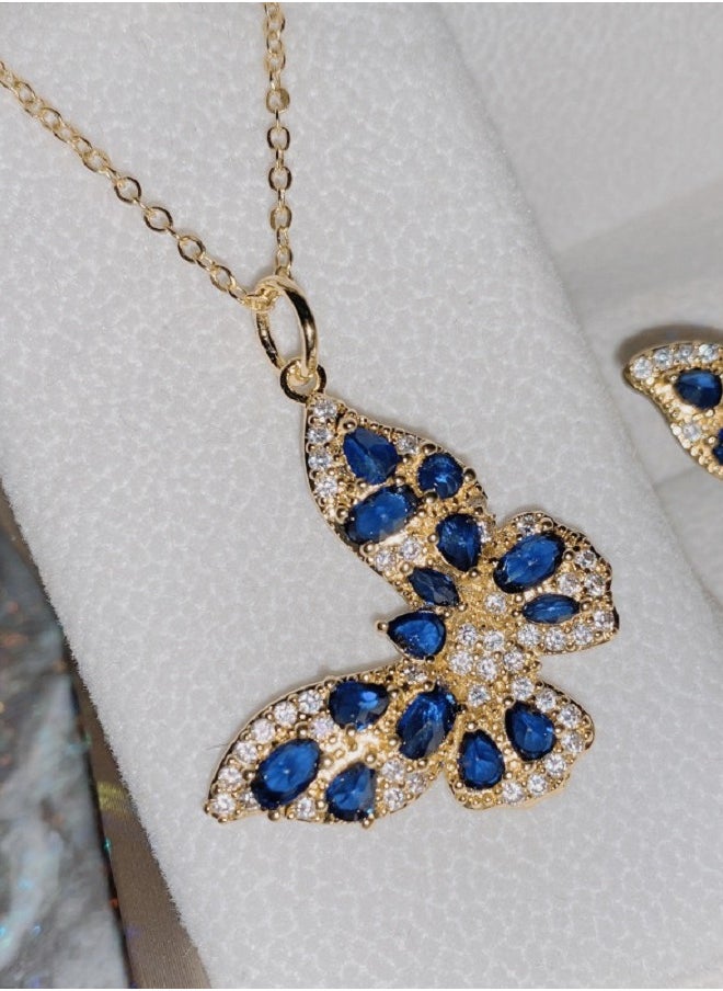 Beauenty - Gemstone butterfly ring gold plated non spec encrusted zircon Necklance female - Image 1