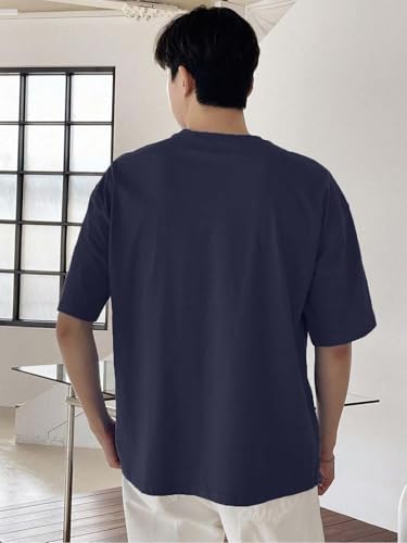 LEOTUDE Men's Fashionable Oversized Half Sleeve Round Neck Graphic Print Cottonblend Casual Tshirts for Man (FS49_Navy_BOSTN_U1_P_Multicolour5_S) - Image 5
