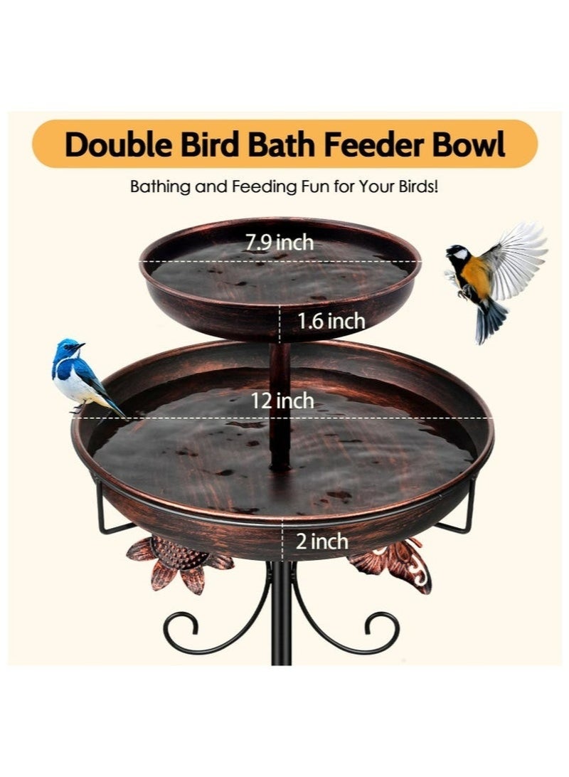 WALALLA Bird Bath Feeder Bowls for Outside,Double Metal Bird Bath, 42In Vintage Freestanding Birdbaths for Outdoors for Garden Patio Yard Lawn Decor, Upgraded 5-Pronged Base (Antique Bronze) - Image 3